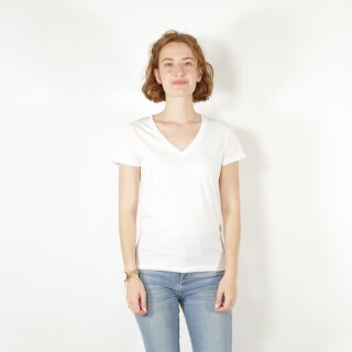 Damen T-Shirt mit V-Ausschnitt weiß L