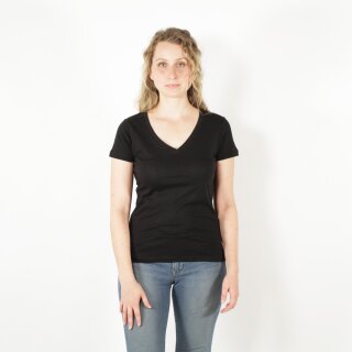 Damen T-Shirt mit V-Ausschnitt schwarz XS