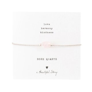 Armband Edelsteinkarte mit Rosenquarz und versilberten Perlen
