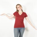 Damen T-Shirt mit V-Ausschnitt burgunderrot XS