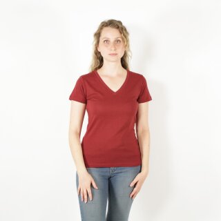 Damen T-Shirt mit V-Ausschnitt burgunderrot S